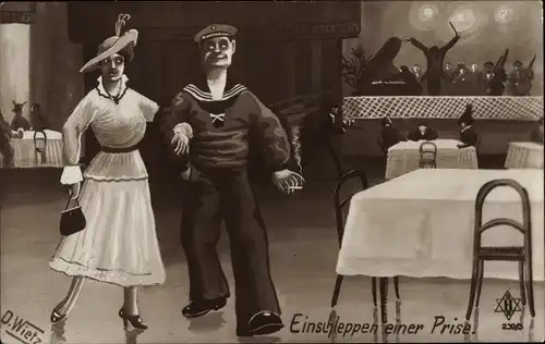 Künstler Ak Wietz, O., Einschleppen einer Prise, Matrose mit Frau, Tanzlokal