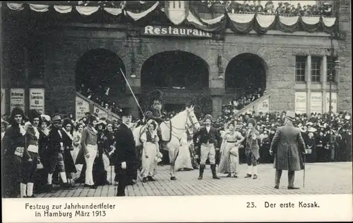 Ak Hamburg, Festzug zur Jahrhundertfeier März 1913, Der erste Kosak, Restaurant