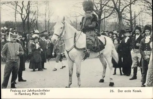 Ak Hamburg, Festzug zur Jahrhundertfeier März 1913, Der erste Kosak