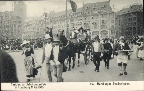 Ak Hamburg, Festzug zur Jahrhunderfeier 1913, Hamburger Straßenleben, Pferdekutsche