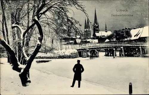 Ak Lübeck in Schleswig Holstein, Dankwartsbrücke, Winteransicht