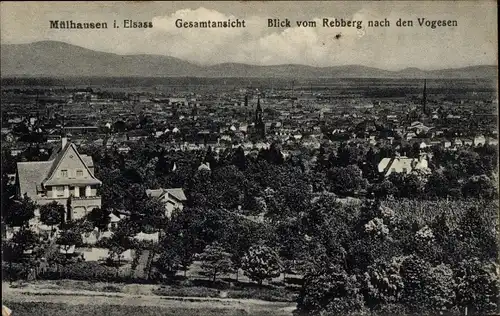 Ak Mulhouse Mülhausen Elsass Haut Rhin, Blick vom Rebberg nach den Vogesen, Totalansicht