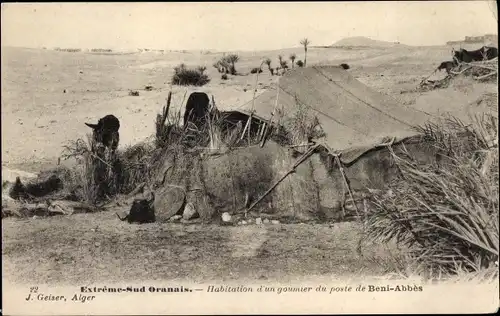 Ak Béni Abbès Algerien, Beduinen Behausung in der Wüste