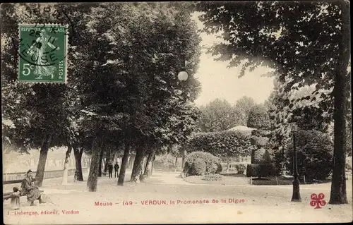 Ak Verdun Meuse, la Promenade de la Digue
