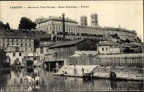 Ak Verdun Meuse, Abreuvoir Saint Nicolas, Usine electrique, Eveche