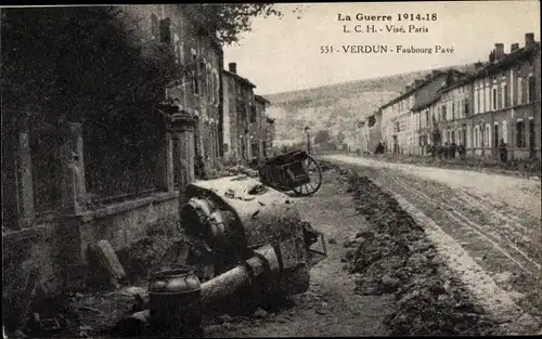 Ak Verdun Meuse, Faubourg-Pave, Kriegszerstörung 1. WK