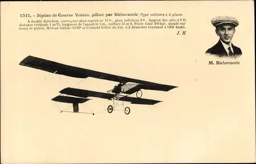Ak Biplan de Course Voisin, piloté par Bielovuccic, Aviateur