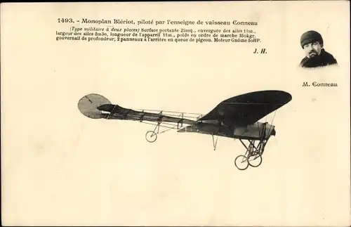 Ak Monoplan Bleriot, Aéroplane, Aviateur Conneau, Pilot