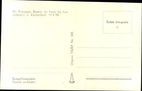 Ak Prinzessinnen Beatrix und Irene, Niederländisches Königshaus, Schweiz 1948