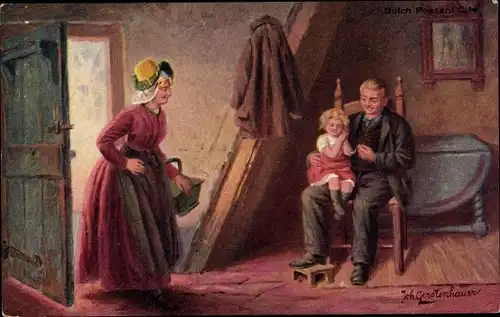 Künstler Ak Gerstenhauer, Johann Georg, Frau kehrt nach Hause zurück, Familie