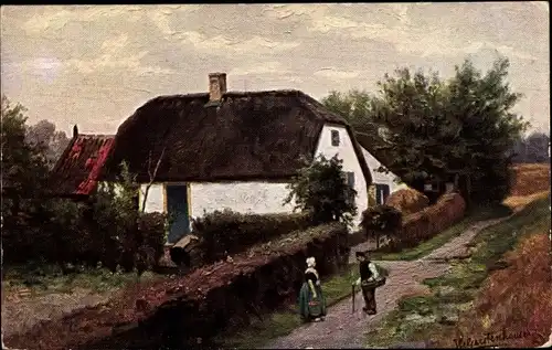 Künstler Ak Gerstenhauer, Landhaus, Bewohner, Straßenpartie