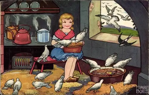 Künstler Ak Boriss, Margret, Aschenputtel mit den Tauben
