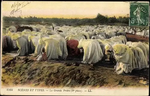 Ak Scenes et Types, La Grande Priere, Maghreb, Gebet