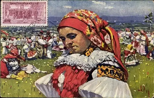 Künstler Ak Uprka, Joza, Z pouti u sv. Antonicka, Mädchen in Tracht