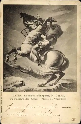 Künstler Ak David, Napoleon Bonaparte I. Consul au Passage des Alpes