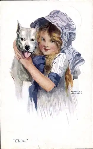 Künstler Ak Horrell, Charles, Chums, Mädchen mit weißem Hund
