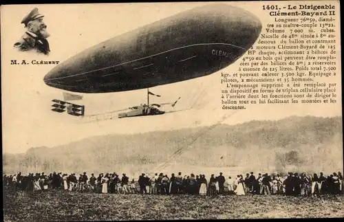 Ak Le Dirigeable Clement Bayard II, Französisches Luftschiff