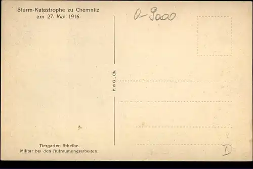 Ak Chemnitz Sachsen, Tiergarten Scheibe, Militär bei Aufräumungsarbeiten n. d. Sturm a. 27. Mai 1916