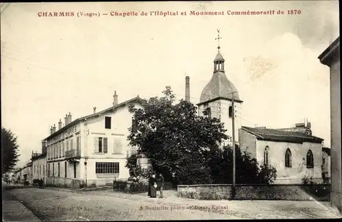 Ak Charmes Vosges, Chapelle de l'Hopital et Monument Commemoratif de 1870, Denkmal