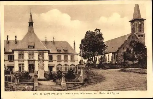 Ak Ban de Sapt Vosges, Mairie avec Monument aux Morts et l'Eglise, Denkmal, Kirche