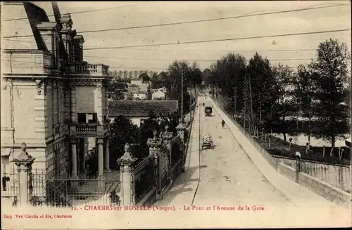 Ak Charmes sur Moselle Vosges, Le Pont et l'Avenue de la Gare, Brücke, Villa