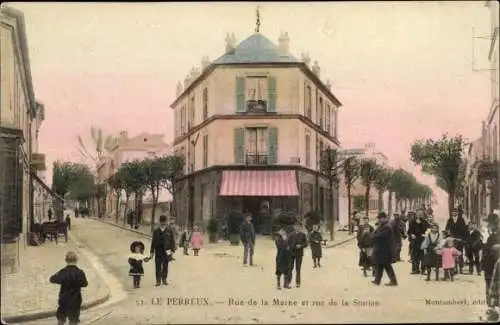 Ak Le Perreux Val de Marne, Rue de la Marne, Rue de la Station