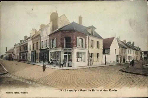 Ak Chambly Val d’Oise, Rue de Paris et des Ecoles