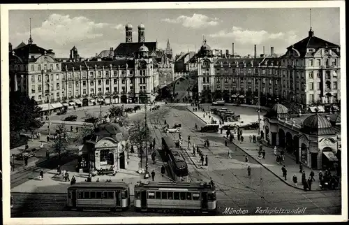 Ak München, Karlsplatzrondell, Straßenbahn