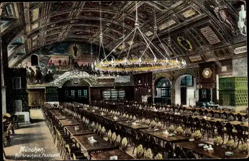 Ak München, Blick in den Festsaal des Hofbräuhauses