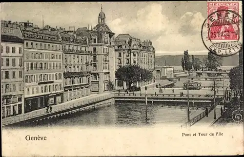 Ak Genève Genf Schweiz, Pont et Tour de l'Ile