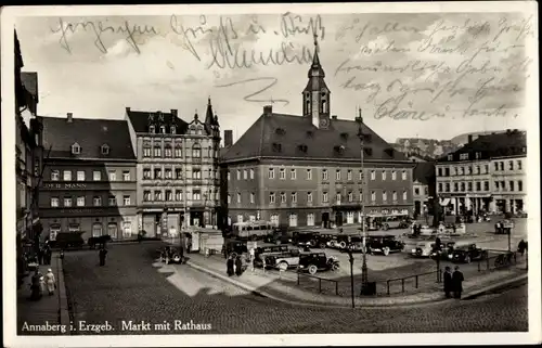 Ak Annaberg Buchholz im Erzgebirge, Markt mit Rathaus