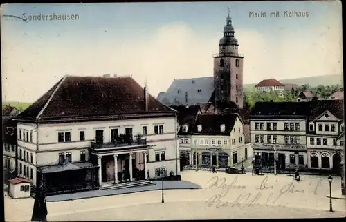 Ak Sondershausen im Kyffhäuserkreis Thüringen, Markt mit Rathaus