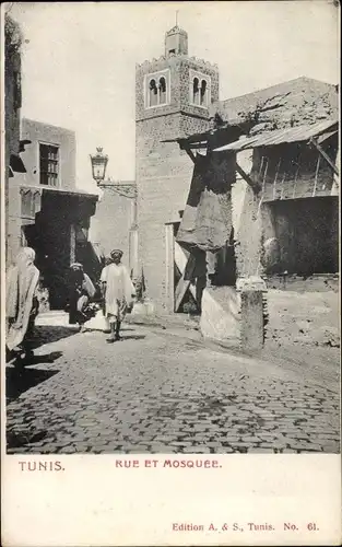 Ak Tunis Tunesien, Rue et Mosquee, Moschee, Straße