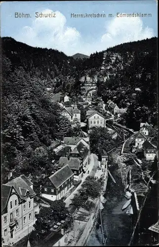 Ak Hřensko Herrnskretschen Elbe Region Aussig, Edmundsklamm, Kamnitzklamm, Ortsansicht