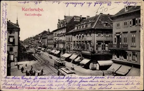 Ak Karlsruhe in Baden, Kaiserstraße, Straßenbahn, Einkaufsstraße