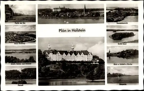 Ak Plön am See Holstein, Total, Seepartie, Schloss