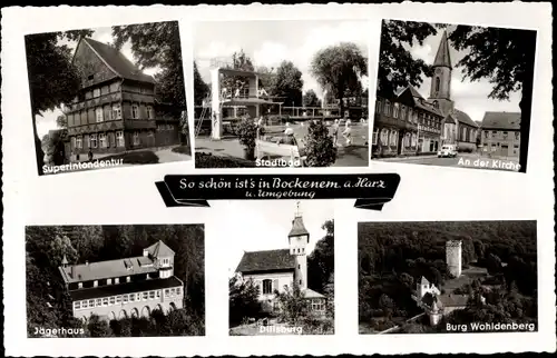 Ak Bockenem am Harz, Stadtbad, Superintendantur, Dillsburg, Kirche, Jägerhaus, Burg Wohldenberg