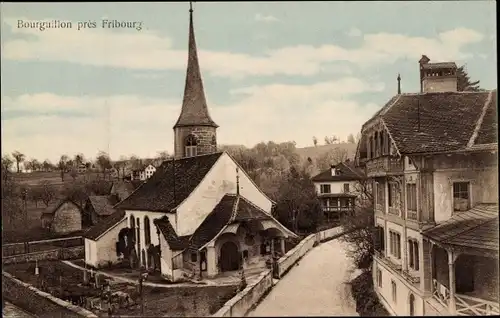 Ak Bourguillon Kanton Freiburg, Ortschaft, Kirche