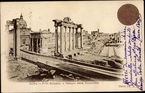 Ak Roma Rom Lazio, Foro Romano e Tempio della Concordia, Ruinen