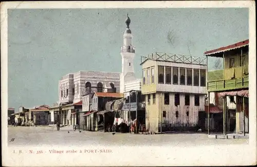 Ak Port Said Ägypten, Village arabe, Moschee, Platz, Gebäudeansicht