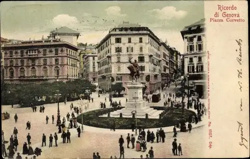 Ak Genova Genua Liguria, Ricardo di Genova, Piazza Corvetto, Platz, Denkmal