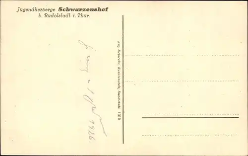 Ak Schwarzenhof Rudolstadt in Thüringen, Jugendherberge der Bischöfl. Methodistenkirche