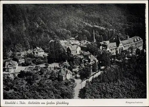 Ak Römhild in der Region Grabfeld Thüringen, Heilstätte am Großen Gleichberg, Fliegeraufnahme