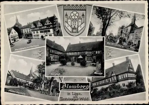 Ak Blomberg in Lippe, Rathaus, Marktplatz, Wappen, Burghof, Burg, Piederitzplatz