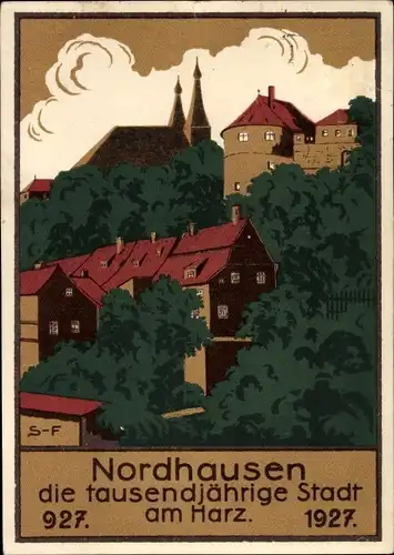 Steindruck Ak Nordhausen in Thüringen, 1000 Jahrfeier 1927