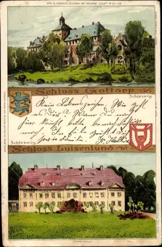 Künstler Ak Schleswig an der Schlei, Schloss Gottorp, Schloss Luisenlund, Wappen