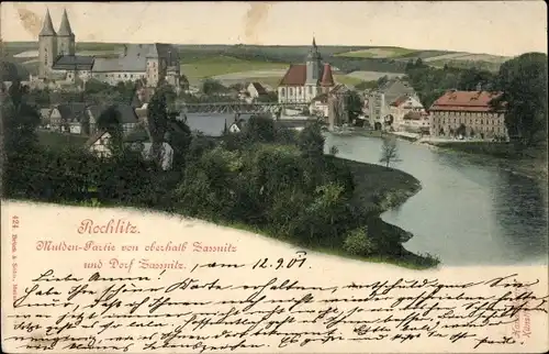 Ak Rochlitz an der Mulde, Mulden Partie von oberhalb Zassnitz und Dorf Zassnitz