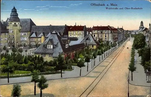 Ak Offenbach am Main Hessen, Waldstraße und Ober-Realschule