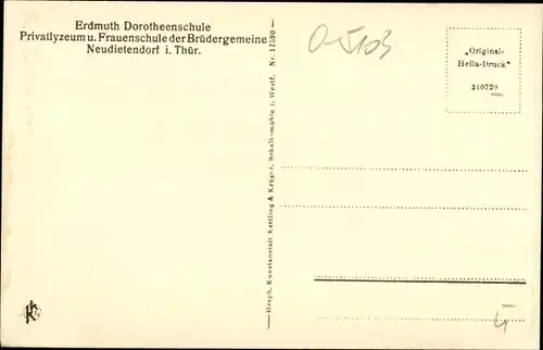 Ak Neudietendorf in Thüringen, Erdmuth Dorotheenschule der Brüdergemeine, Eingang vom Garten