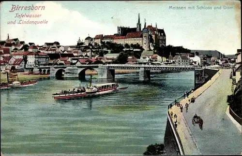 Ak Meißen in Sachsen, Blick zur Stadt mit Schloss und Dom, Brücke, Dampfer